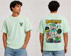 Camiseta de dardos Rugdarts verde menta: logo de CIERVAS delante y el diseño de bebés con dardos detrás