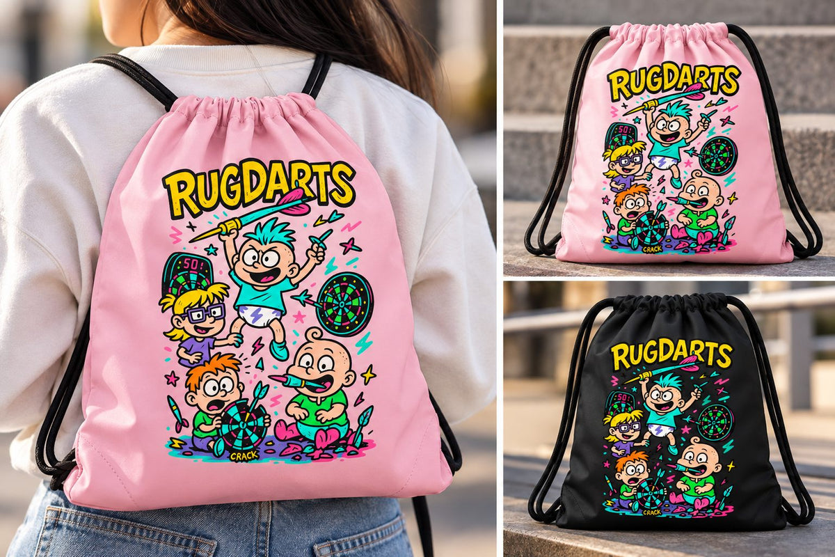 Mochilas de cuerda de dardos Rugdarts en rosa y en negro