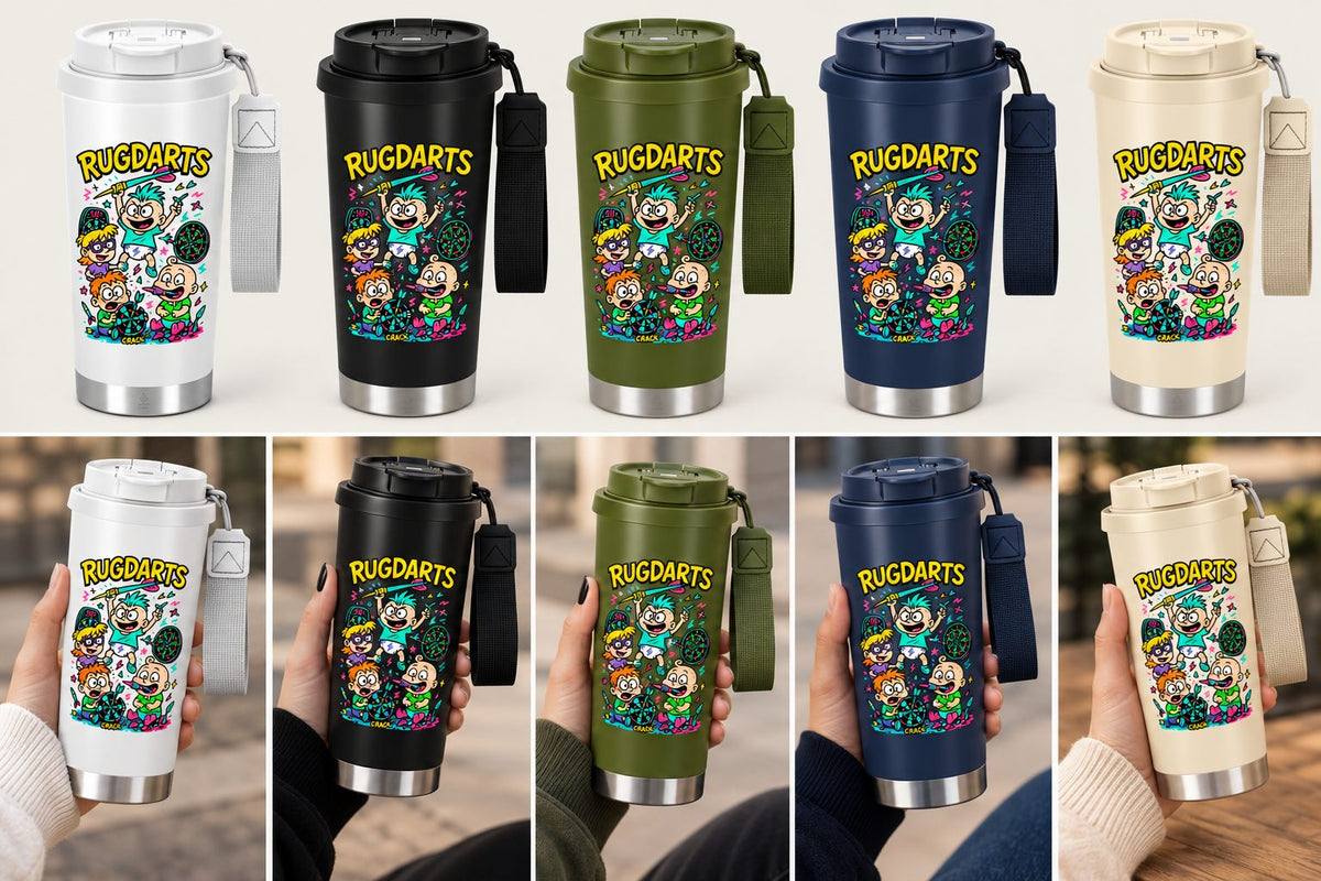 Termo de dardos Rugdarts de 500 ml con correa en blanco, negro, verde militar, azul marino y beige