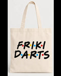 Tote bag de dardos Friki Darts en color crudo con el logotipo de colores